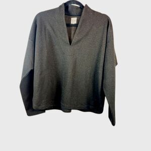 NIC+ZOE Black Gold Metallic V-Neck Sweater Top Sparkle Stripe Large Petite NWT